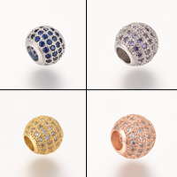 Brass European Beads, Drum, plated, micro pave cubic zirconia & without troll, more colors for choice, nickel, lead & cadmium free, 10.1x11.3mm, Hole:Approx 4-5mm, 5PCs/Bag, Sold By Bag