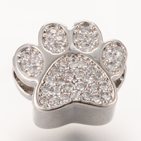Brass European Beads Bear Paw platinum color plated micro pave cubic zirconia & without troll nickel lead & cadmium free Approx 4-5mm Sold By Bag