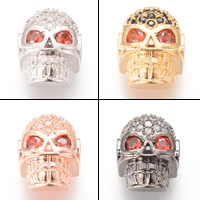 Brass, Skull, plated, micro pave cubic zirconia, more colors for choice, nickel, lead & cadmium free, 13.3x10.9mm, 13.3x10.10mm, Hole:Approx 2-3mm, 5PCs/Bag, Sold By Bag