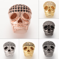Brass, Skull, plated, micro pave cubic zirconia, more colors for choice, nickel, lead & cadmium free, 12.6x9.1mm, Hole:Approx 2-3mm, 5PCs/Bag, Sold By Bag