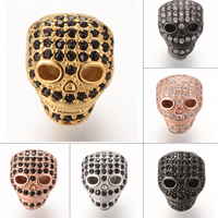 Cubic Zirconia Micro Pave Brass Beads, Skull, plated, micro pave cubic zirconia, more colors for choice, nickel, lead & cadmium free, 12.5x11.3mm, Hole:Approx 2-3mm, 5PCs/Bag, Sold By Bag