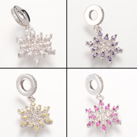 Brass European Pendant, Flower, silver color plated, micro pave cubic zirconia & without troll, more colors for choice, lead & cadmium free, 30x17mm, Hole:Approx 4-5mm, 5PCs/Bag, Sold By Bag