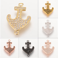 Cubic Zirconia Micro Pave Brass Connector Anchor plated nautical pattern & micro pave cubic zirconia & 1/1 loop lead & cadmium free Approx 2-3mm Sold By Bag