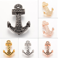 Cubic Zirconia Micro Pave Brass Pendant, Anchor, plated, nautical pattern & micro pave cubic zirconia, more colors for choice, lead & cadmium free, 27.9x5mm, Hole:Approx 2-3mm, 5PCs/Bag, Sold By Bag