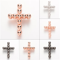 Cubic Zirconia Micro Pave Brass Beads, Cross, plated, with skull pattern & micro pave cubic zirconia, more colors for choice, lead & cadmium free, 35x5.3mm, Hole:Approx 2-3mm, 5PCs/Bag, Sold By Bag