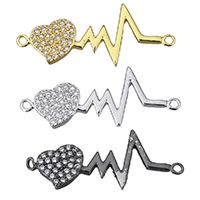 Cubic Zirconia Micro Pave Brass Connector Heart plated micro pave cubic zirconia & 1/1 loop nickel lead & cadmium free Approx 1mm Sold By Lot
