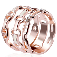Zinc Alloy Finger Ring rose gold color plated & for woman & with rhinestone lead & cadmium free 16mm-19mm Sold By Pair