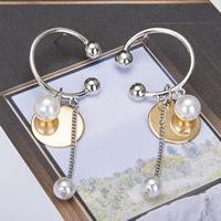 Tibetan Style Drop Earrings, with ABS Plastic Pearl, stainless steel post pin, plated, lead & cadmium free, 80mm, Sold By Pair