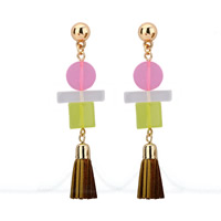 Fashion Fringe Earrings Zinc Alloy with PU Leather & Resin stainless steel post pin gold color plated lead & cadmium free Sold By Pair