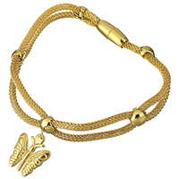 Bracelet Tube maille, acier inoxydable, papillon, Placage de couleur d'or, bracelet à breloques & chaîne de maille & pour femme, 16x18.5mm, 3mm, 16x7mm, Vendu par Environ 8 pouce brin