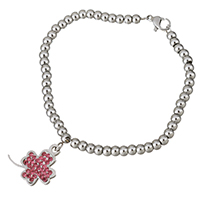 Stainless Steel Jewelry Bracelet, with Rhinestone Clay Pave, Four Leaf Clover, charm bracelet & for woman, original color, 19x18mm, 4mm, Sold Per Approx 7 Inch Strand