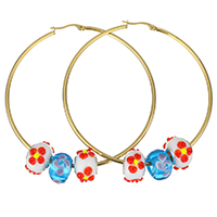 Stainless Steel Hoop Earring with Lampwork gold color plated for woman   Sold By Pair