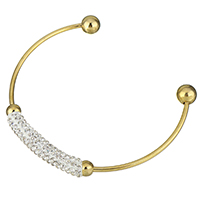 aço inoxidável abertura da pulseira, with argila, cromado de cor dourada, para mulher, 7mm, 2mm, Diametro interno:Aprox 63x46mm, vendido por PC