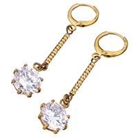 Huggie Hoop Drop Earring, Brass, for woman & with cubic zirconia, original color, 11x14x6mm, 51mm, Sold By Pair