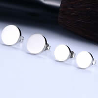 Stainless Steel Stud Earrings, Flat Round, different size for choice & for woman, original color, Sold By Pair