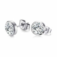 Stainless Steel Stud Earrings, for woman & with cubic zirconia & faceted, original color, 8mm, Sold By Pair