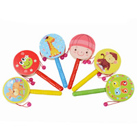 Wood Spin Rattle, printing & mixed pattern & for children, 170x70x20mm, Sold By PC