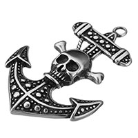 Stainless Steel Skull Pendants, Anchor, nautical pattern & with skull pattern & Halloween Jewelry Gift & blacken, 35x50x6mm, Hole:Approx 2.5mm, 10PCs/Lot, Sold By Lot