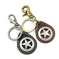 Bag Purse Charms Keyrings Keychains Cowhide with Zinc Alloy pentagram plated Unisex nickel lead & cadmium free 100mm Sold By PC