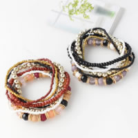 Resin Bracelet Set, with Glass Seed Beads & Tibetan Style, gold color plated, Bohemian style & elastic & for woman, more colors for choice, nickel, lead & cadmium free, Length:Approx 7.8 Inch, 6Strands/Set, Sold By Set