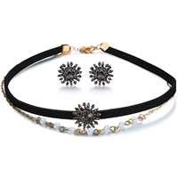 Crystal Jewelry Sets, earring & necklace, Tibetan Style, with PU Leather & Crystal, stainless steel post pin, with 3cm extender chain, plated, for woman & faceted & with rhinestone, lead & cadmium free, 10mm, Length:Approx 12.5 Inch, Sold By Set