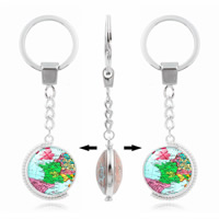 Fashion Time Gem Keychain Key Ring, Tibetan Style, with Glass, Flat Round, silver color plated, rotatable & time gem jewelry & with letter pattern & double-sided & decal, lead & cadmium free, 100mm, Inner Diameter:Approx 30mm, Sold By Strand