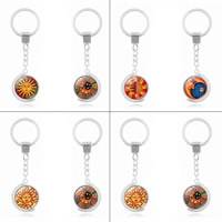 Fashion Time Gem Keychain Key Ring, Tibetan Style, with Glass, Flat Round, silver color plated, rotatable & time gem jewelry & different designs for choice & double-sided & decal, lead & cadmium free, 100mm, Inner Diameter:Approx 30mm, Sold By Strand