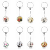 Fashion Time Gem Keychain Key Ring, Tibetan Style, with Glass, Flat Round, silver color plated, rotatable & time gem jewelry & different designs for choice & with letter pattern & double-sided & decal, lead & cadmium free, 100mm, Inner Diameter:Approx 30mm, Sold By Strand