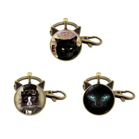 Tibetan Style Key Clasp, Cat, antique bronze color plated, time gem jewelry & different designs for choice & decal, lead & cadmium free, 93mm, Inner Diameter:Approx 30mm, Sold By PC