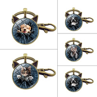 Tibetan Style Key Clasp, Cat, antique bronze color plated, time gem jewelry & different designs for choice & decal, lead & cadmium free, 93mm, Inner Diameter:Approx 30mm, Sold By PC