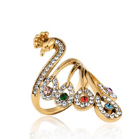 Zinc Alloy Cuff Finger Ring Peacock gold color plated & for woman & with rhinestone lead & cadmium free 41mm Sold By PC