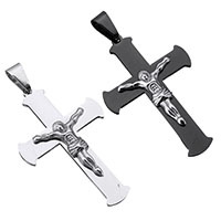 Roestvrij staal Cross Hangers, Crucifix Cross, plated, meer kleuren voor de keuze, 39x61x5mm, Gat:Ca 6x10mm, Verkocht door PC