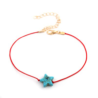 Nylon Cord Anklet with Turquoise & Zinc Alloy with 2.3Inch extender chain gold color plated for woman nickel lead & cadmium free Sold Per Approx 8.6 Inch Strand
