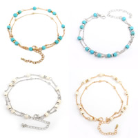 Brass Anklet with Turquoise with 1.5Inch extender chain plated twist oval chain & oval chain & for woman nickel lead & cadmium free Sold Per Approx 8.6 Inch Strand