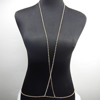 Body Chain Smycken, Zink Alloy, med 1.5Inch extender kedja, plated, för kvinna & med strass, fler färger för val, nickel, bly och kadmium gratis, Såld Per Ca 20.4 inch Strand