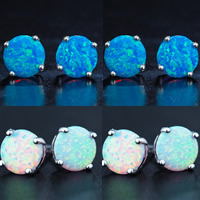 Brass Stud Earring with Opal platinum color plated nickel lead & cadmium free Sold By Pair