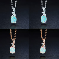 Brass Necklace, with White Opal, plated, oval chain & for woman & with rhinestone, more colors for choice, nickel, lead & cadmium free, 7x19mm, Sold Per Approx 19.5 Inch Strand