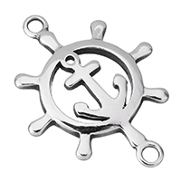 Stainless Steel Connector, Anchor and Ship Wheel, nautical pattern & 1/1 loop & blacken, 41x30x3mm, Hole:Approx 3mm, 10PCs/Lot, Sold By Lot