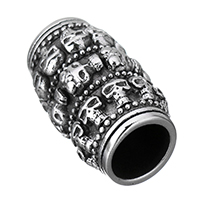 Acier inoxydable Perles Grand Hole, pilier, avec motif de crâne & noircir, 23.50x14x14mm, Trou:Environ 8mm, 10PC/lot, Vendu par lot