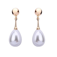 Tibetan Style Drop Earrings, with Plastic Pearl, brass post pin, Teardrop, gold color plated, for woman, nickel, lead & cadmium free, 12x35mm, Sold By Pair