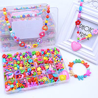 Children DIY String Beads Set, Acrylic, with Plastic Box, Rectangle, for children & different styles for choice, 190x130x23mm, Sold By Box