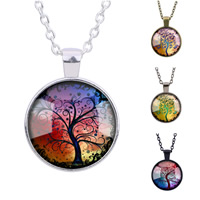 Zinc Alloy Sweater Necklace with iron chain & Glass Flat Round plated tree of life design & time gem jewelry & Unisex & oval chain & decal lead & cadmium free 25mm Sold Per Approx 27 Inch Strand
