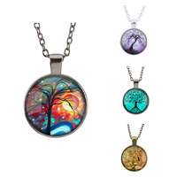 Tibetan Style Sweater Necklace, with iron chain & Glass, Flat Round, plated, tree of life design & time gem jewelry & Unisex & oval chain & different designs for choice & decal, lead & cadmium free, 25mm, Sold Per Approx 27 Inch Strand