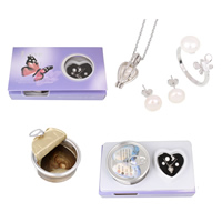 Oyster & Wish Pearl Kit finger ring & earring & necklace Freshwater Pearl with Shell & Zinc Alloy with rhinestone US Ring Length Approx 19.5 Inch Sold By Set