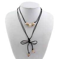 Freshwater Pearl Sweater Chain Necklace, with Waxed Linen Cord, for woman, 12-13mm, Sold Per Approx 42.5 Inch Strand