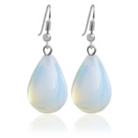 Opal Tropfen Ohrring, Messing Haken, Platinfarbe platiniert, für Frau, 13x38mm, verkauft von Paar