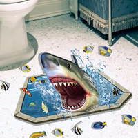 3D Wall Stickers, PVC Plastic, Shark, adhesive & waterproof, 890x680mm, Sold By PC