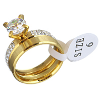 Cubic Zirconia acero inoxidable anillo de dedo conjunto, con Arcilla analiar de diamantes de imitación AB, chapado en color dorado, para mujer & con circonia cúbica, 7mm, 8mm, tamaño:6, 2PCs/Set, Vendido por Set