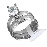 Cubic Zirconia acero inoxidable anillo de dedo conjunto, para mujer & con circonia cúbica & con diamantes de imitación, color original, 7mm, 8mm, tamaño:6, 2PCs/Set, Vendido por Set