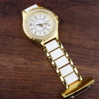 Hängende Uhr, Edelstahl, mit Zinklegierung Zifferblatt & Glas, plattiert, mit Strass, keine, 30x30x6mm, verkauft von PC